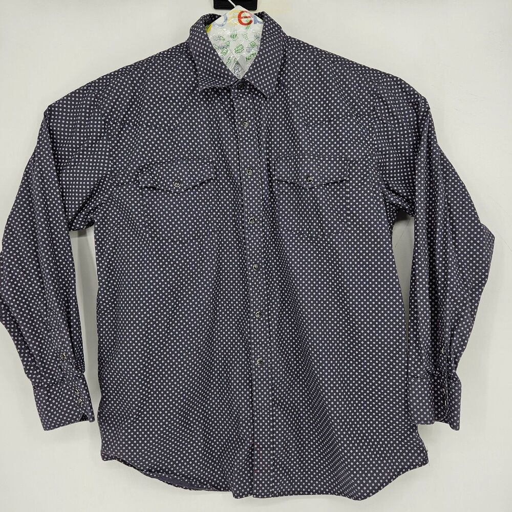 Vaccari Shirt Mens Large Geometric Print Western Pearl Snap‎ Long Sleeve